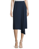 Asymmetric Faux-Wrap Skirt, Midnight Blue
