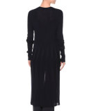 Long-Sleeve Button-Front Plisse Duster, Navy
