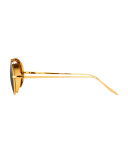 Round Brow-Bar Sunglasses, Yellow Gold