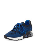 Lucky Leather-Trim Knit Sneaker, Sapphire/Black