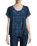 Delamo Short-Sleeve Flair Blouse 