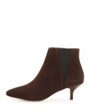 Geeo Suede Pointed-Toe Bootie, Dark Brown