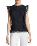 Zania Floral Guipure Lace Ruffle-Trim Top