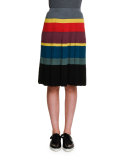 Colorblock-Striped Pleated Skirt, Multi Colors