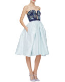 Strapless Fit-&-Flare Cocktail Dress, Navy/Multi