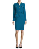 Textural Twill Pencil Skirt, Baltic Blue