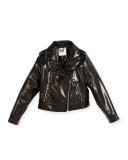 Vegan Leather Mini Moto Jacket, Black, Size 8-14