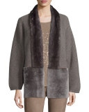 Open Cashmere Cardigan w/ Mink Collar, Fawn Melange
