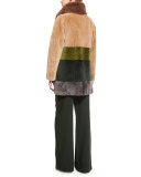 Colorblock Shearling Coat, Caramel