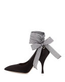 Satin Pointed-Toe Ankle-Wrap Pump, Nero