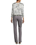 Evie 3/4-Sleeve Floral-Print Silk Blouse, Multi