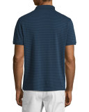 Textured Striped Short-Sleeve Pique Polo Shirt, Midnight