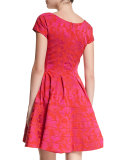 Cap-Sleeve Seamed Cocktail Dress, Fuchsia/Hibiscus