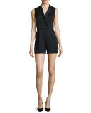 Debby Sleeveless Tuxedo Romper, Black