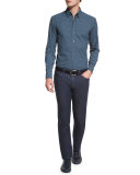Floral-Print Long-Sleeve Sport Shirt, Blue Pattern