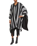 Long-Sleeve Hooded Poncho, Black Stripe