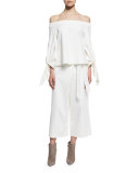 Agathe Stretch Poplin Wrap Culottes, Ivory
