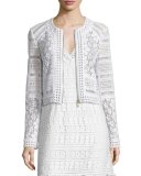 Arlette Cropped Lace Zip-Front Jacket, White