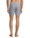 Horizontal Links Printed Retro Swim Trunks, Yellow Pattern