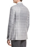 Plaid Two-Button Sport Coat, Light Silver/Gray