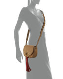 Tassel Mini Leather Saddle Bag, River Rock