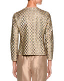 Perforated Leather Bracelet-Sleeve Jacket, Beige