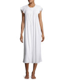 Daisy Embroidered Long Cotton Nightgown, White