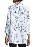 3/4-Sleeve Graffiti-Print Trapeze Top, White/Black 