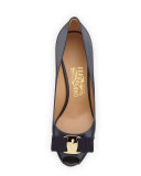 Plum Peep-Toe Bow Pump, Oxford Blue