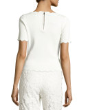 Short-Sleeve Scalloped Jersey Top, Ivory