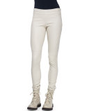 Side-Zip Stretch Leather Leggings
