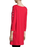 3/4-Sleeve Studded Tunic, Red, Plus Size