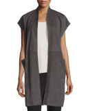 Cap-Sleeve Suede Vest, Cinder 