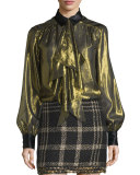 Mabel Metallic Scarf-Neck Top