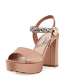 Crystal Satin Platform Sandal, Nudo