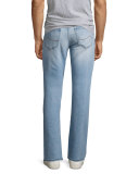 Light-Wash Straight-Leg Stretch-Denim Jeans with Orange Stitching, Light Blue