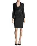 Mini-Herringbone Pencil Skirt, Brown/Multi
