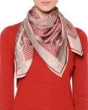 Check-Print Silk Scarf, Red
