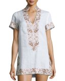 Viceroy Beaded Linen Short Coverup Tunic, White