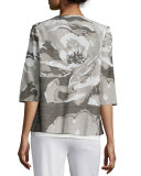 Floral Focus 3/4-Sleeve Jacket, Ivory/Latte/Black