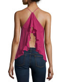 Silk Draped-Back Camisole, Deep Magenta