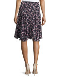 Asymmetric Floral Silk Skirt, Black/Multicolor