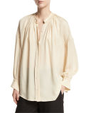 Shirred Handstitch Silk Blouse