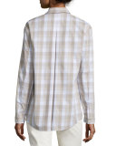 Sabira Long-Sleeve Plaid Blouse, Mercury Melange 