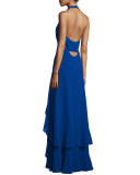 Alofa Sleeveless V-Neck Tiered Ruffle Gown