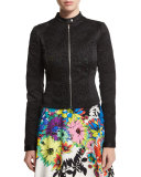 Zip-Front Eyelet Jacket, Black