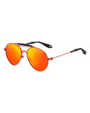 Metal Mirrored Aviator Sunglasses
