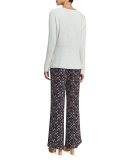 Ribbed-Trim Cashmere V-Neck Sweater, Foggy