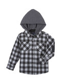 Hooded Gingham Flannel Shirt, Black, Size 2-7