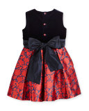 Sleeveless Velvet & Mikado Dress, Navy/Ruby, Size 12-24 Months